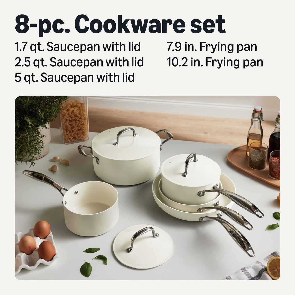 Amazon Basics 1.7 qt saucepan with lid, ideal for quick sauces and gentle simmering.