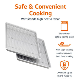 Amazon Basics cooling rack beside baking sheet for even cooling.