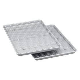 Amazon Basics ceramic nonstick half-sheet pan for easy food release.