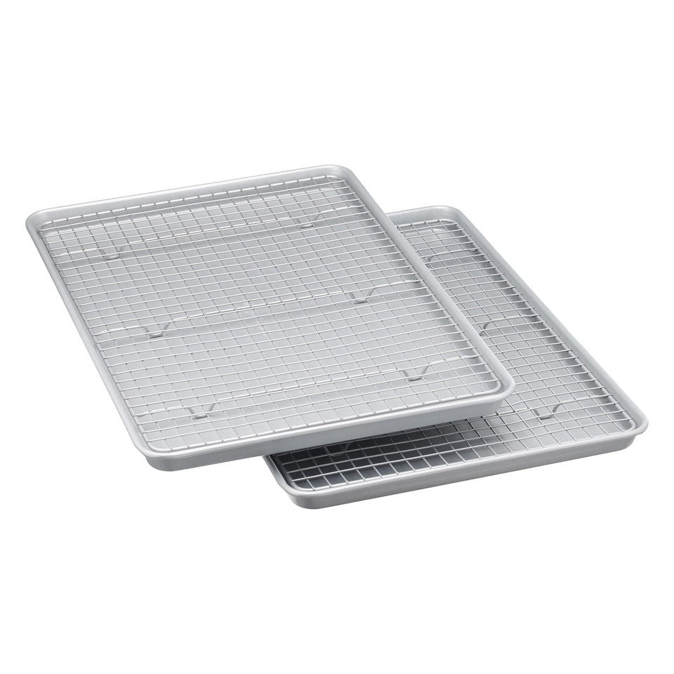 Amazon Basics ceramic nonstick half-sheet pan for easy food release.