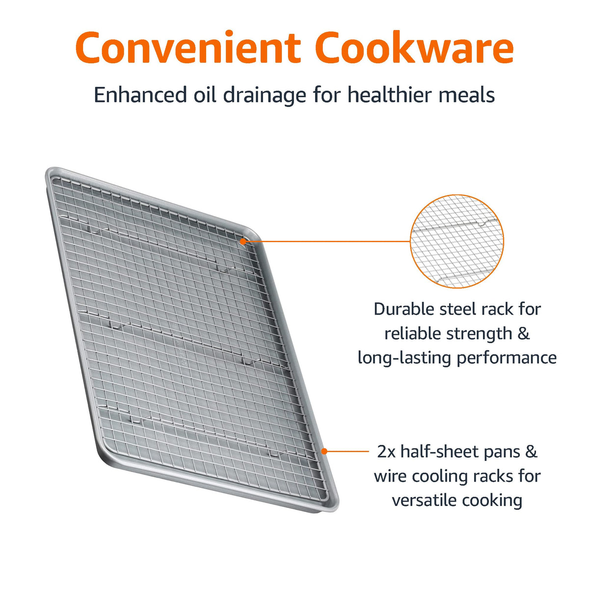 Amazon Basics pan in oven up to 450°F for versatile baking.