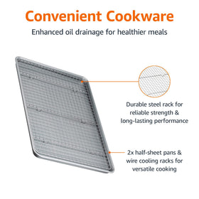 Amazon Basics pan in oven up to 450°F for versatile baking.