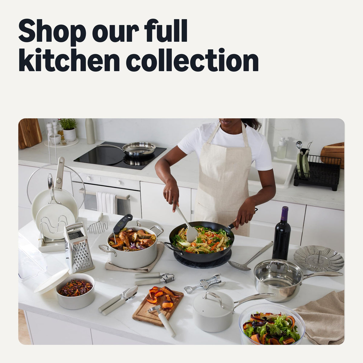 Amazon Basics ceramic nonstick pan compatible with induction cooktops for flexible heating.