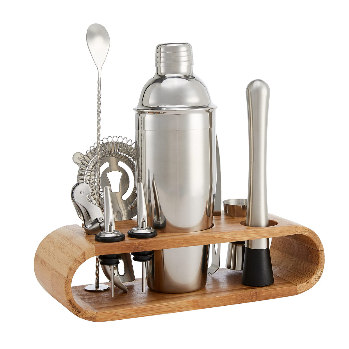 Amazon Basics 24-ounce cocktail shaker and tools for home mixing.