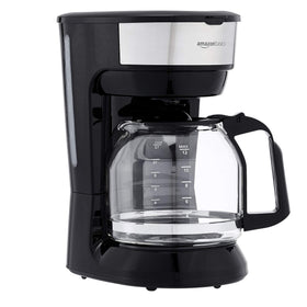 Amazon Basics coffee maker 12-cup brew demonstrates space-saving design for small kitchens.