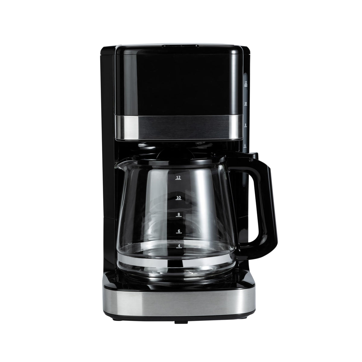 Amazon Basics glass carafe with ergonomic handle for drip-free pouring.