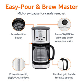 Amazon Basics coffeemaker reusable filter basket reduces waste and simplifies cleanup