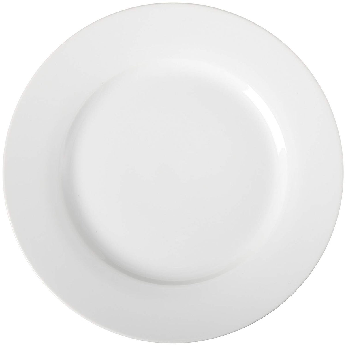 Amazon Basics white dinner plate, 10.5 inches, ideal for everyday meals.