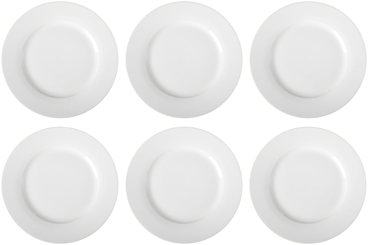Stacked Amazon Basics plates demonstrate space-saving storage.