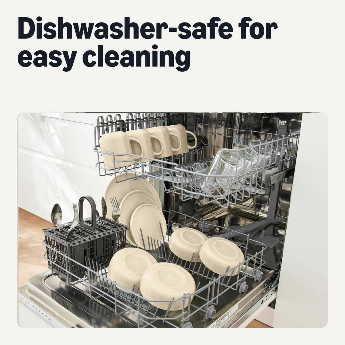 Amazon Basics dishwasher-safe plates ready for quick cleanup
