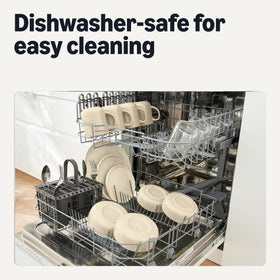 Amazon Basics dishwasher-safe plates ready for quick cleanup