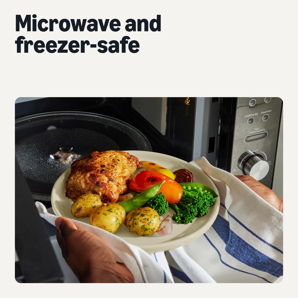 Amazon Basics dishwasher-safe dinnerware enables simple cleanup after meals.