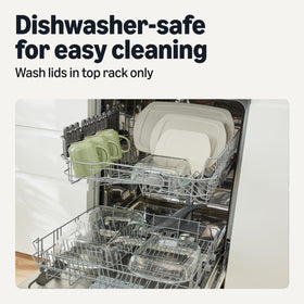 Amazon Basics glass bakeware is dishwasher-safe for quick cleanup.