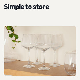 Amazon Basics dishwasher-safe glasses simplify cleanup after entertaining guests.