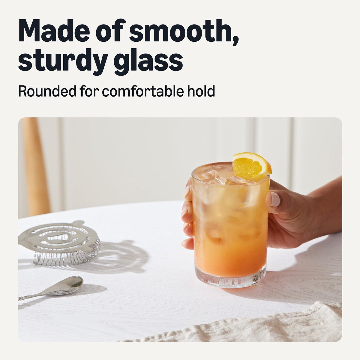Amazon Basics 11 oz glass close-up, thick construction for lasting durability