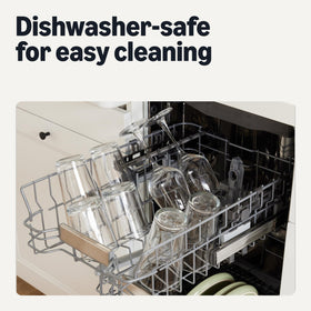 Amazon Basics dishwasher safe icon view, easy cleaning after meals