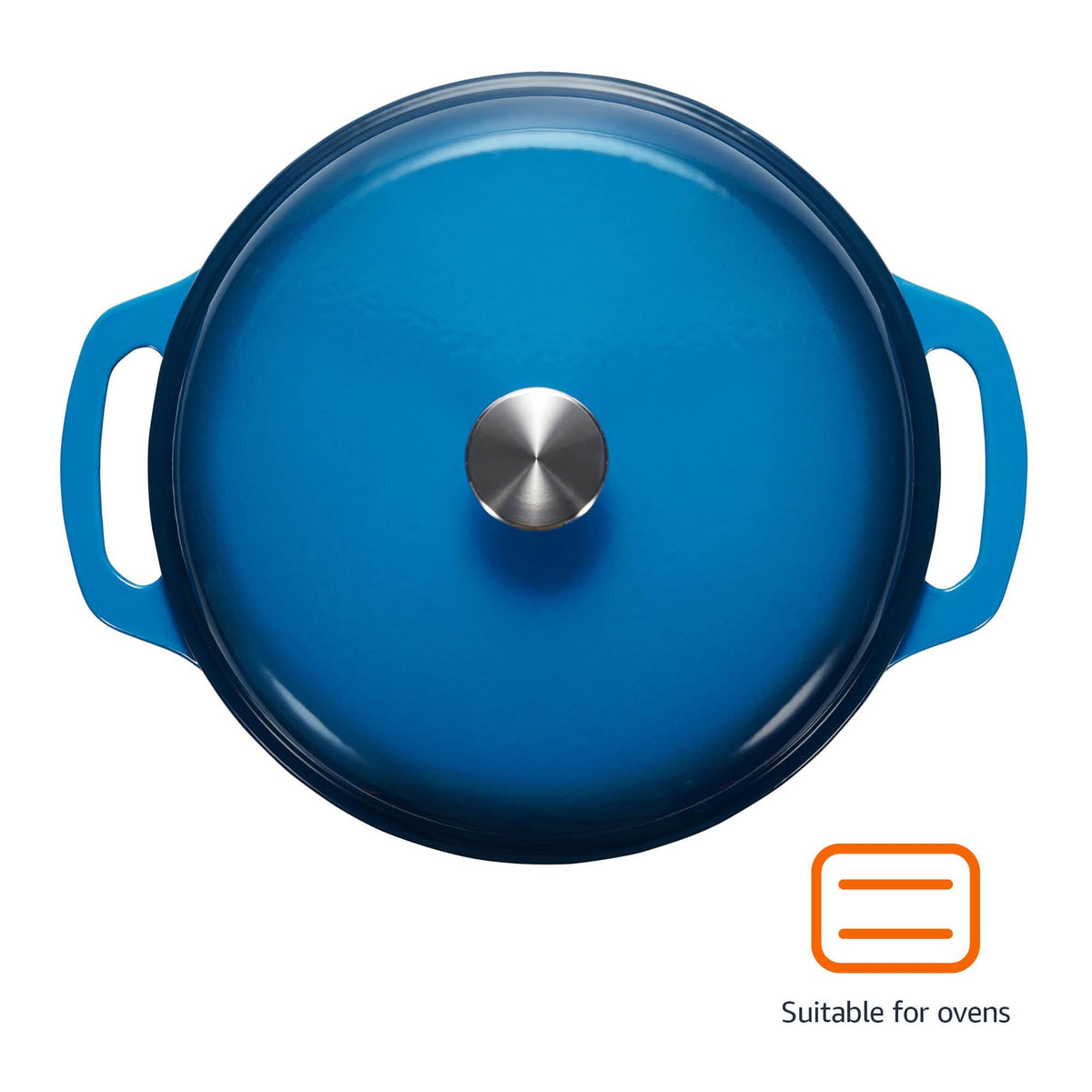 Amazon Basics Dutch oven lid and dual handles for a secure grip from stove to table.