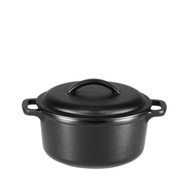 Amazon Basics mini cast iron Dutch oven with dual handles and lid for even heating.