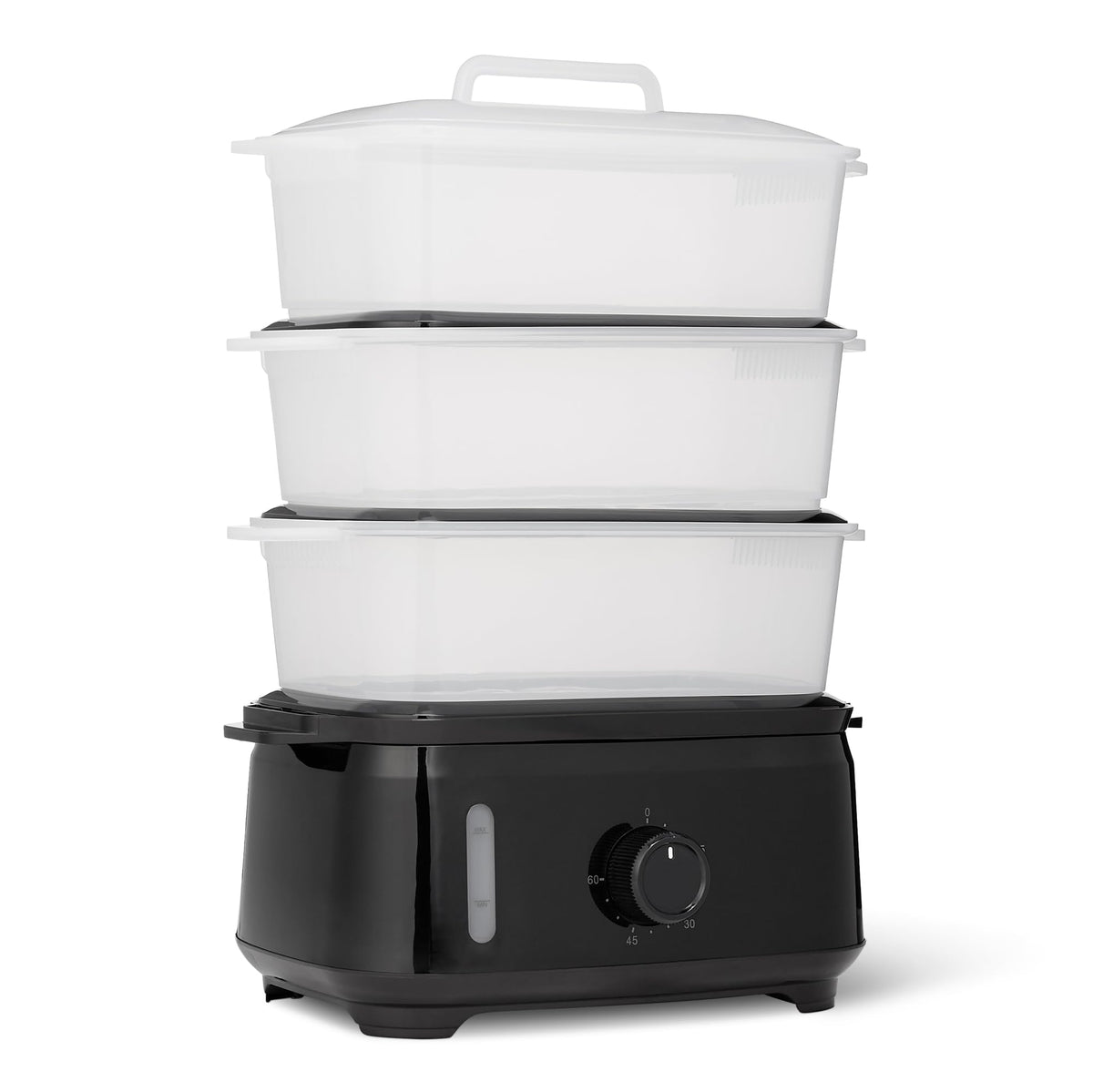 Amazon Basics Electric Food Steamer with 3-tier design for multi-dish steaming.
