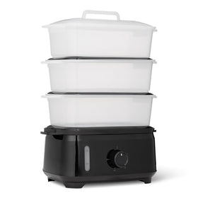 Amazon Basics Electric Food Steamer with 3-tier design for multi-dish steaming.