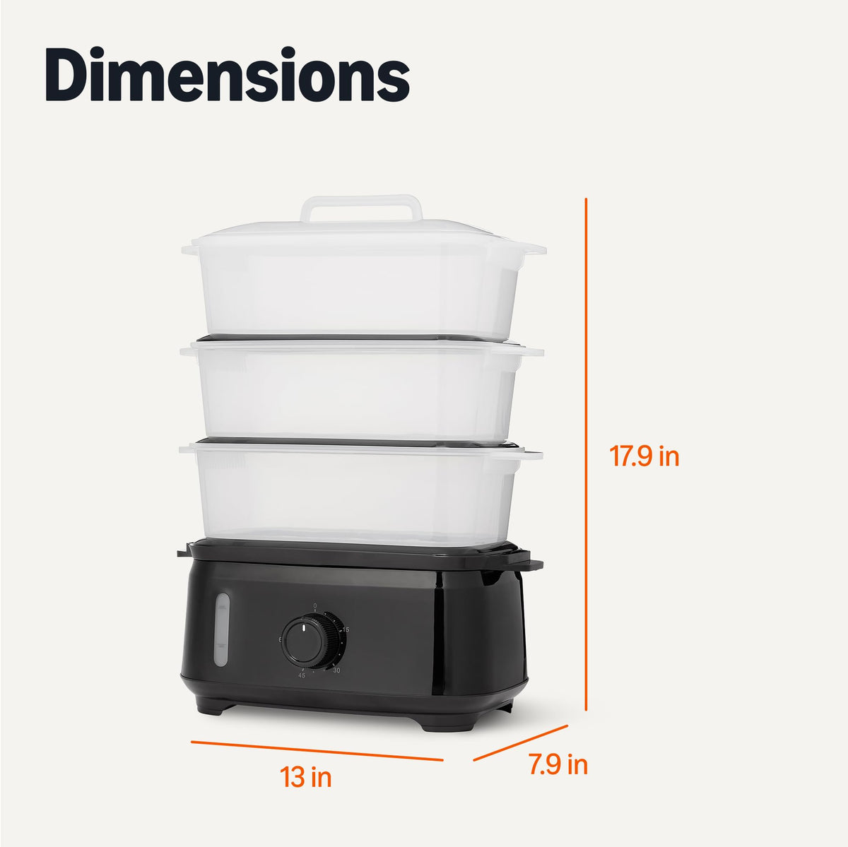 Amazon Basics Electric Food Steamer BPA-free dishwasher-safe baskets store leftovers.