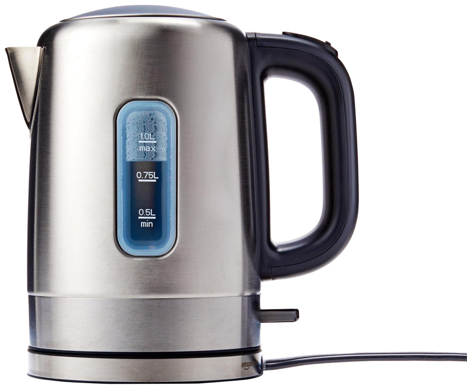 Amazon Basics electric kettle full view for rapid tea prep