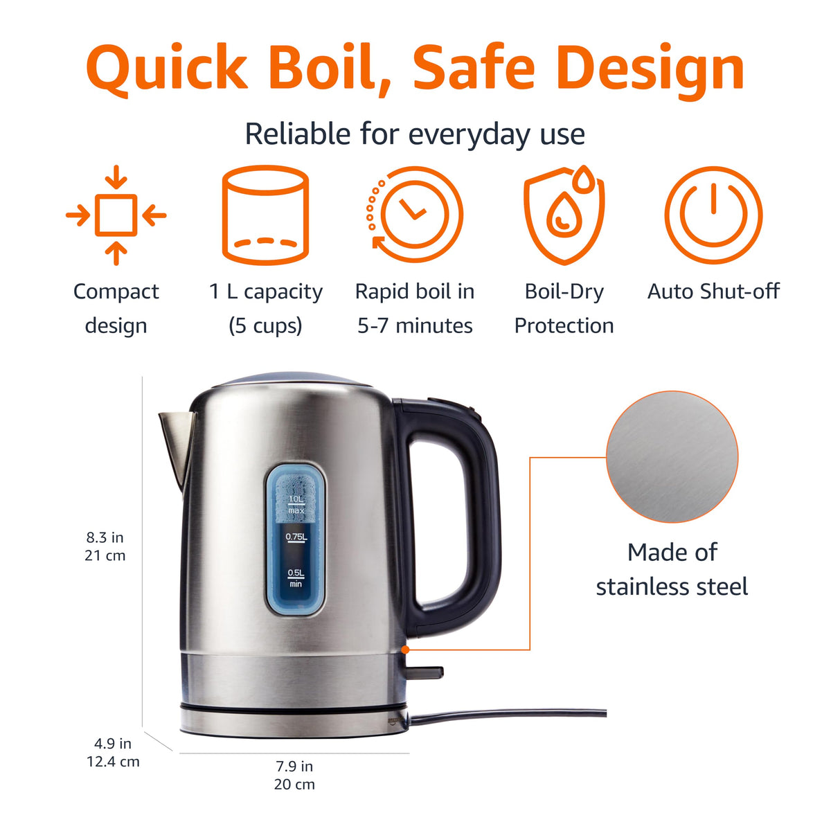 Amazon Basics electric kettle spout pour for precise pouring