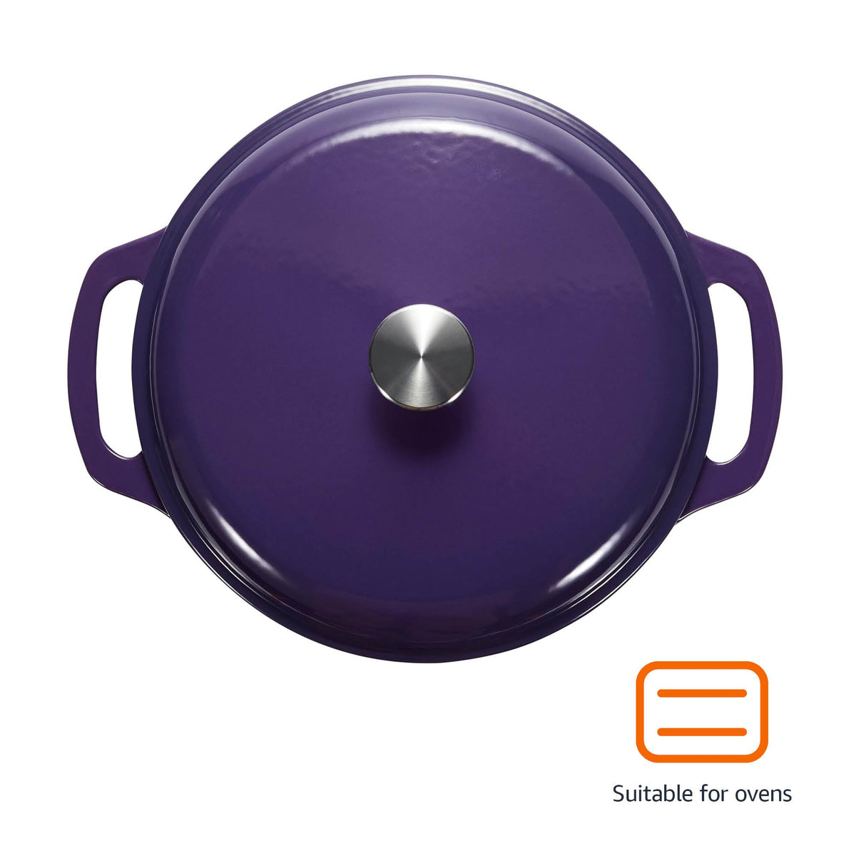 Amazon Basics enameled cast iron Dutch oven shows durable enamel finish for lasting use.