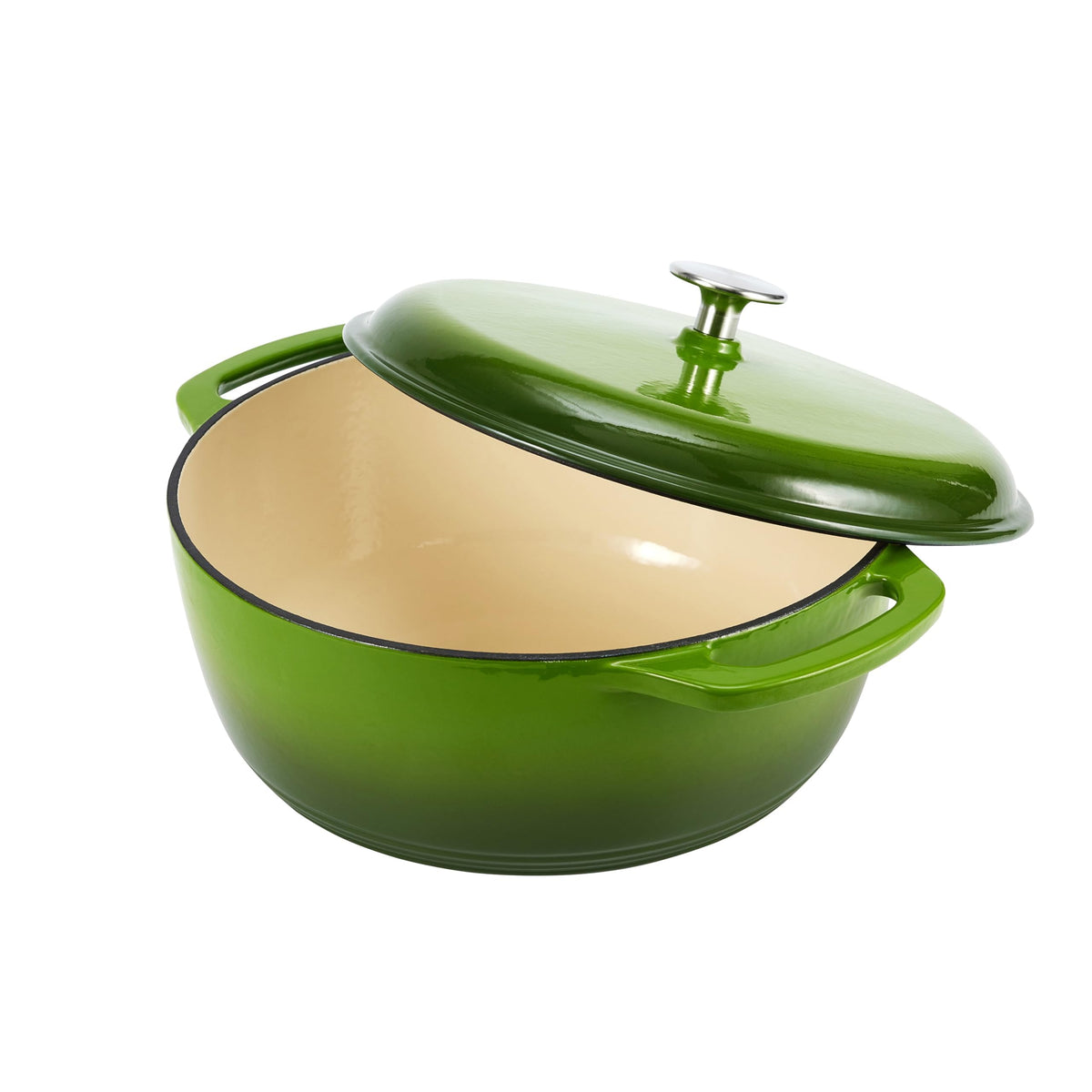 Amazon Basics green enamel Dutch oven highlights durable enamel finish and heat retention