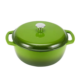 Amazon Basics enameled cast iron Dutch oven with green lid shows even heat distribution