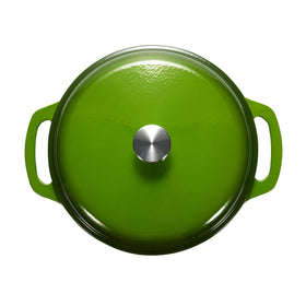 Amazon Basics 4.3-quart Dutch oven ready for serving stews and roasts on a table