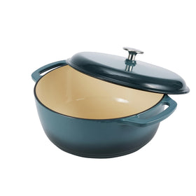 Amazon Basics enameled cast iron dutch oven interior view, ideal for slow-simmered stews.