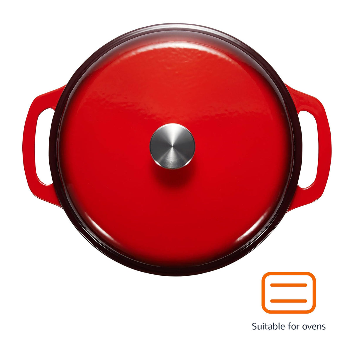 Amazon Basics enameled cast iron Dutch oven lid close-up highlighting secure seal