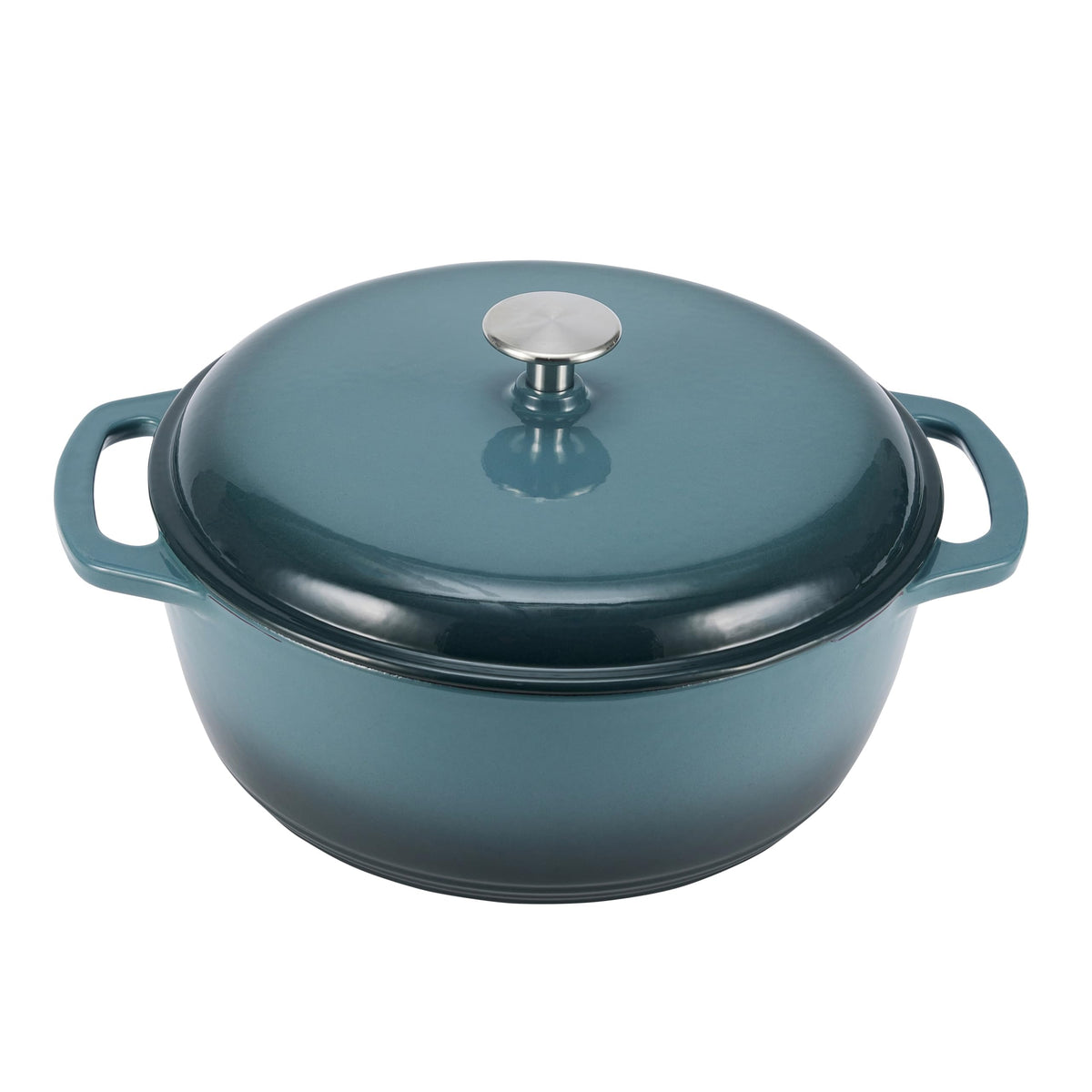 Amazon Basics enameled cast iron dutch oven lid, durable enamel for even heat.