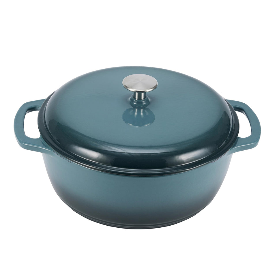 Amazon Basics enameled cast iron dutch oven lid, durable enamel for even heat.