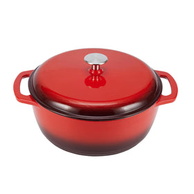 Amazon Basics enameled cast iron Dutch oven red front view showing even heat performance