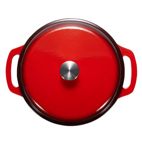 Amazon Basics enameled cast iron Dutch oven with stew inside for even cooking
