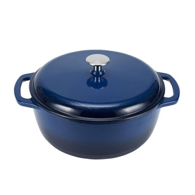 Amazon Basics enameled cast iron Dutch oven with lid, navy finish, ideal for even cooking