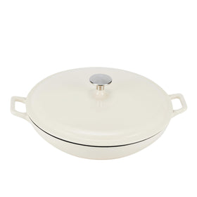 Amazon Basics enameled cast iron round casserole with lid offers even heat distribution.