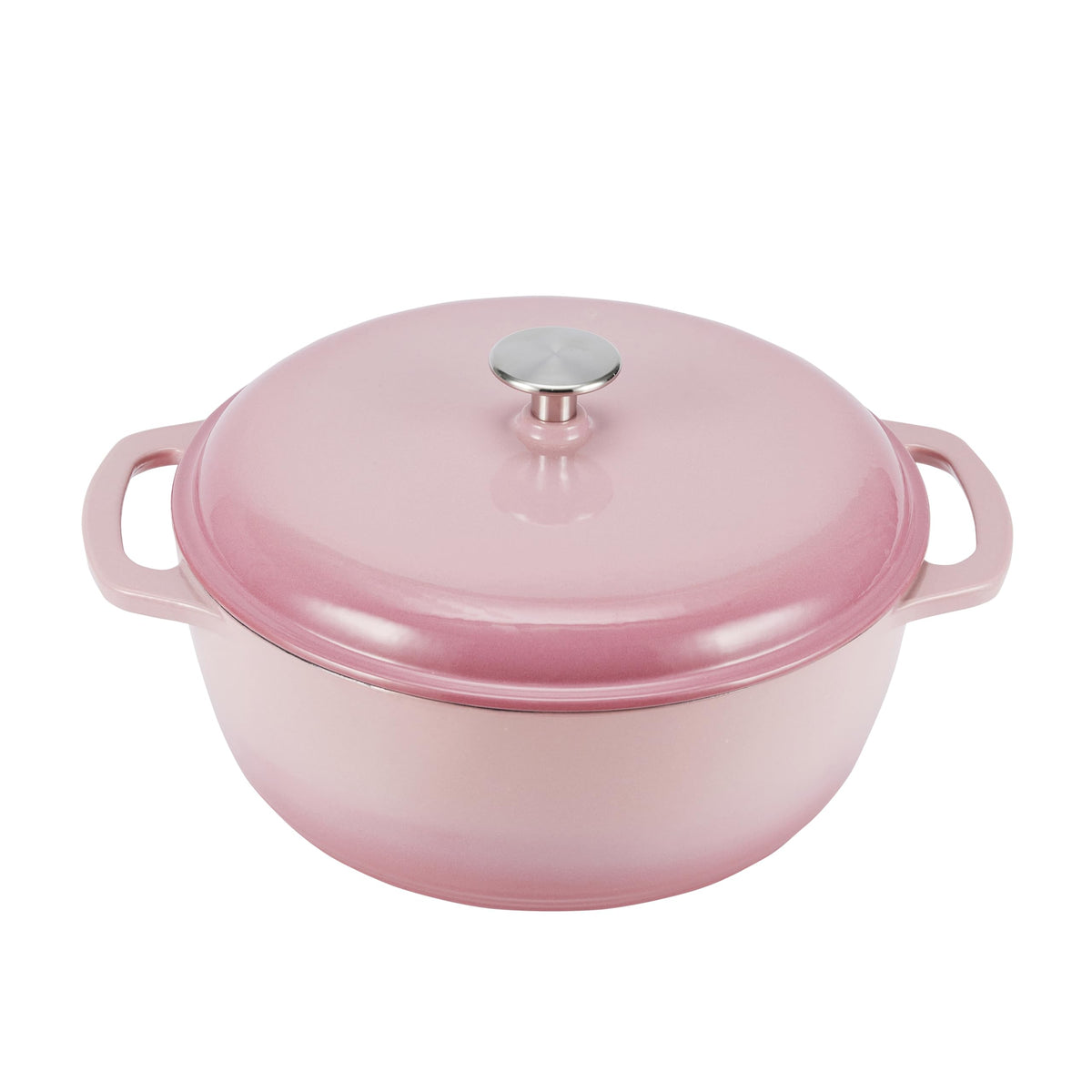 Amazon Basics enameled dutch oven lid on delivers even heat for thorough simmering.