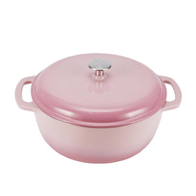 Amazon Basics enameled dutch oven lid on delivers even heat for thorough simmering.