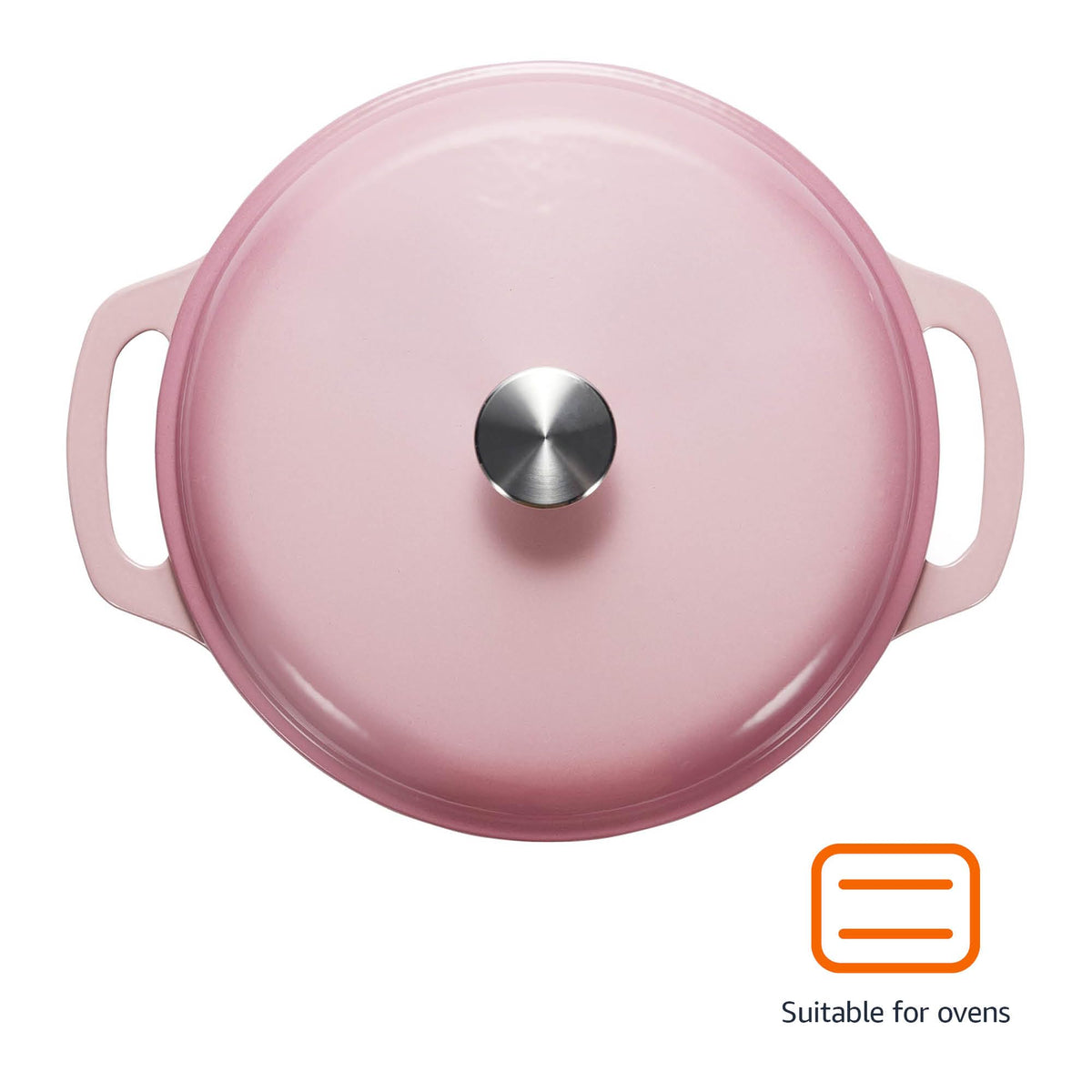 Amazon Basics enameled dutch oven round body highlights durable enamel for versatile cooking.