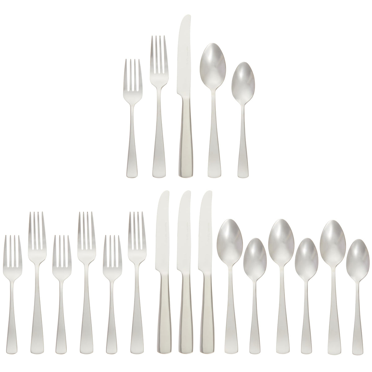 Amazon Basics flatware with square edge dining set for comfortable meals.