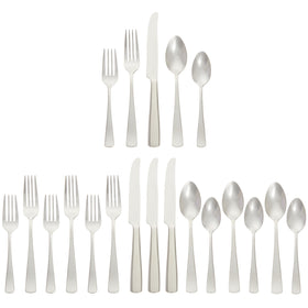 Amazon Basics flatware with square edge dining set for comfortable meals.