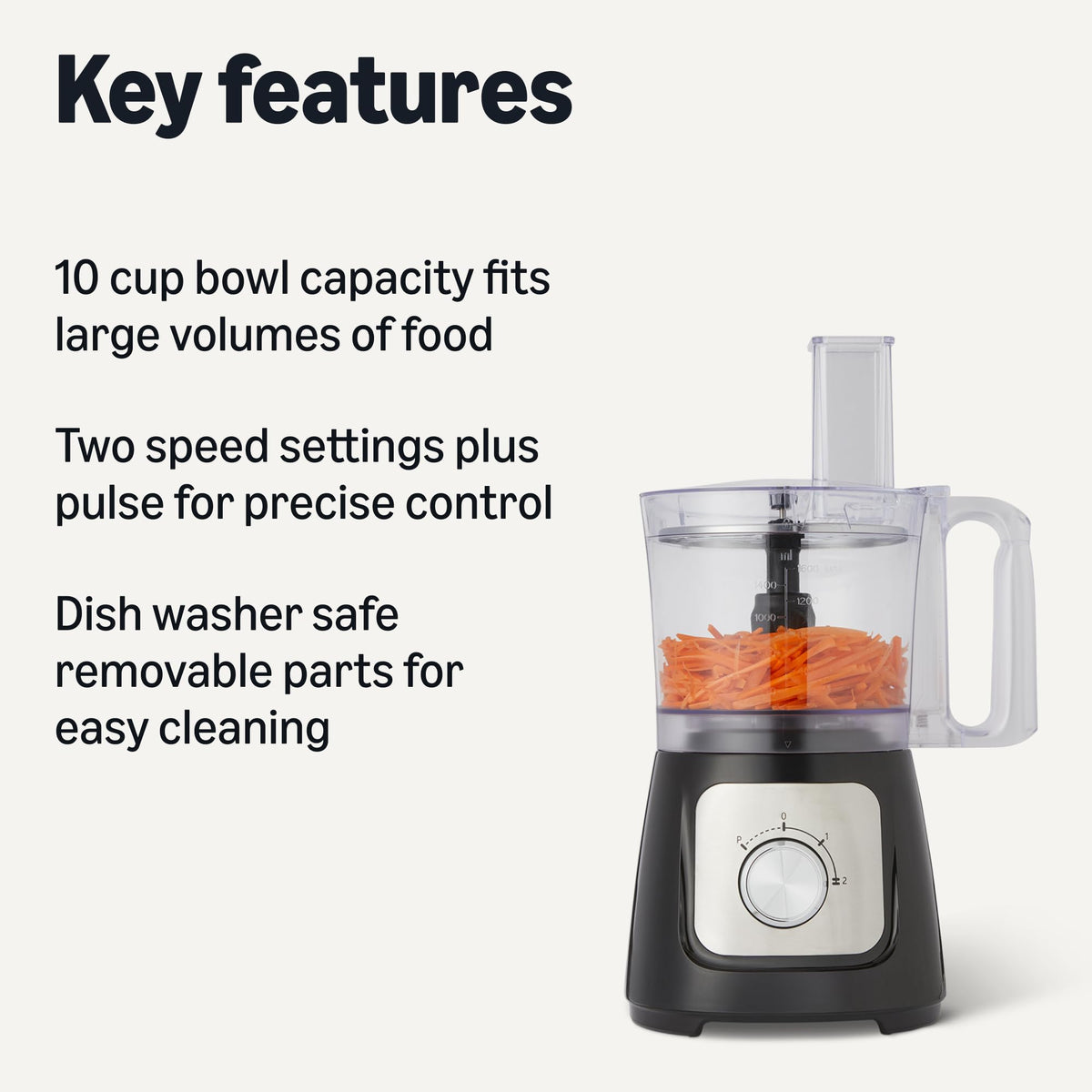 Amazon Basics stainless steel shredding blade and disc stand for versatile prep tasks.
