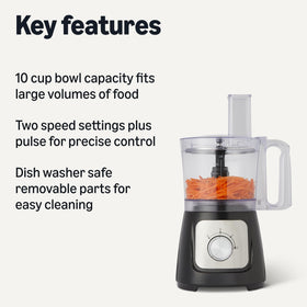 Amazon Basics stainless steel shredding blade and disc stand for versatile prep tasks.