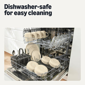 Amazon Basics freezer-safe set shown stacked for convenient storage.