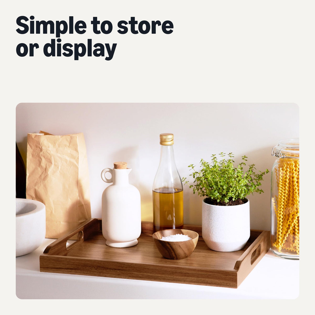 Amazon Basics FSC-certified wood tray emphasizing responsible sourcing