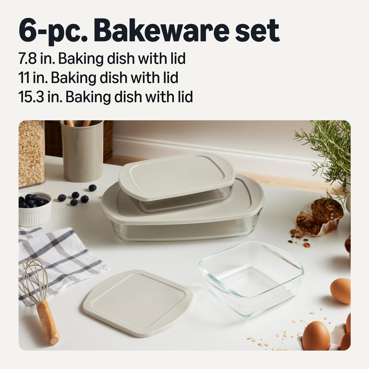 Amazon Basics glass baking dish with lid demonstrates airtight storage for meals.