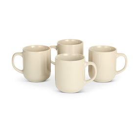 Amazon Basics glazed stoneware mug front view in ivory, microwave-ready for quick warmth